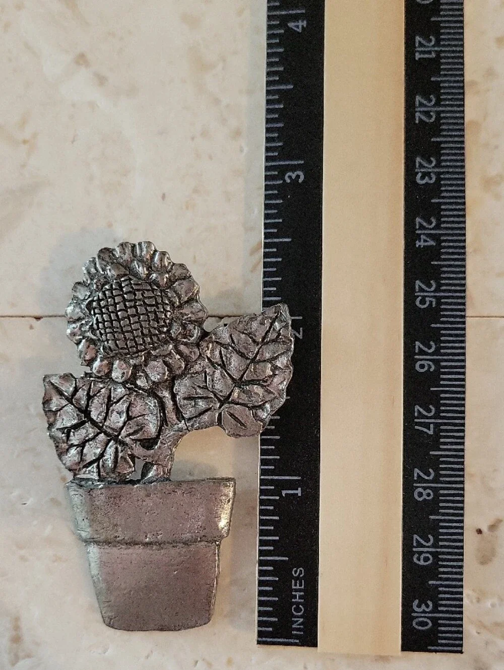 Sheridan Silver Sunflower Brooch Pin - Metal Floral Pot Accent